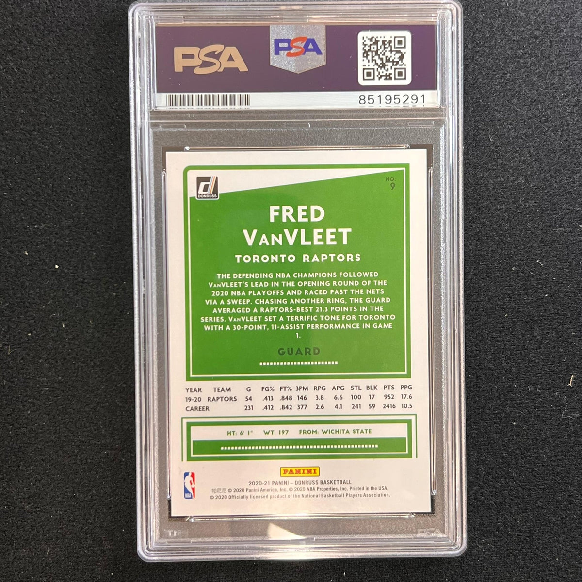 2019-20 Panini Donruss #9 Fred VanVleet Signed Card AUTO PSA Slabbed Raptors