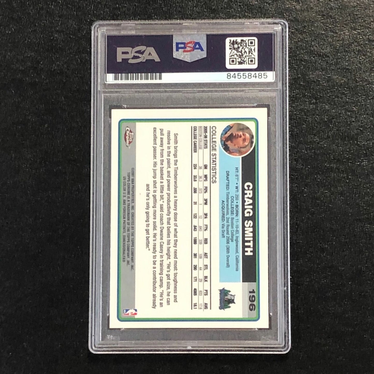 2006-07 Topps Chrome #196 CRAIG SMITH Signed Card AUTO PSA Slabbed RC Timberwolv