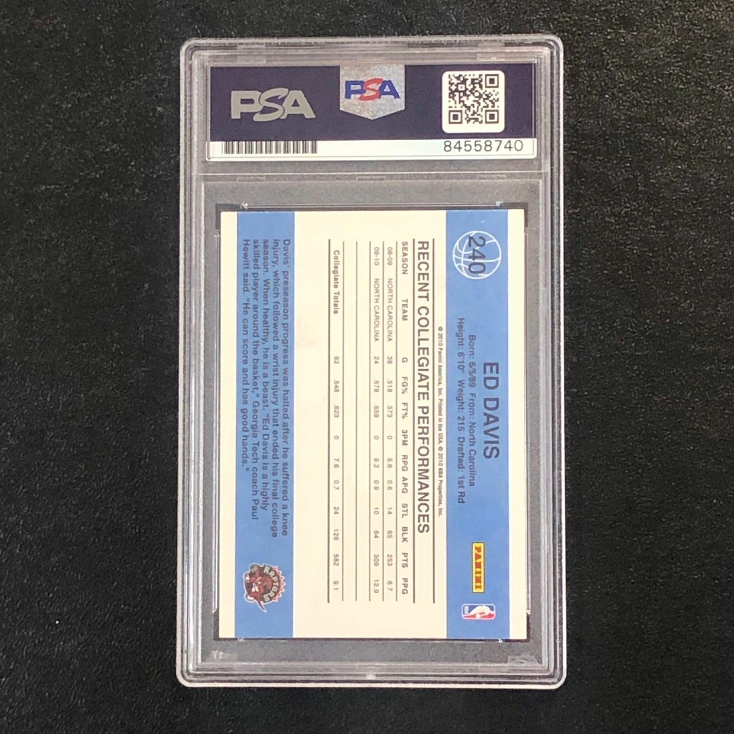 2010-11 DONRUSS RATED ROOKIE #240 ED DAVIS Signed Card AUTO PSA Slabbed RC Rapto
