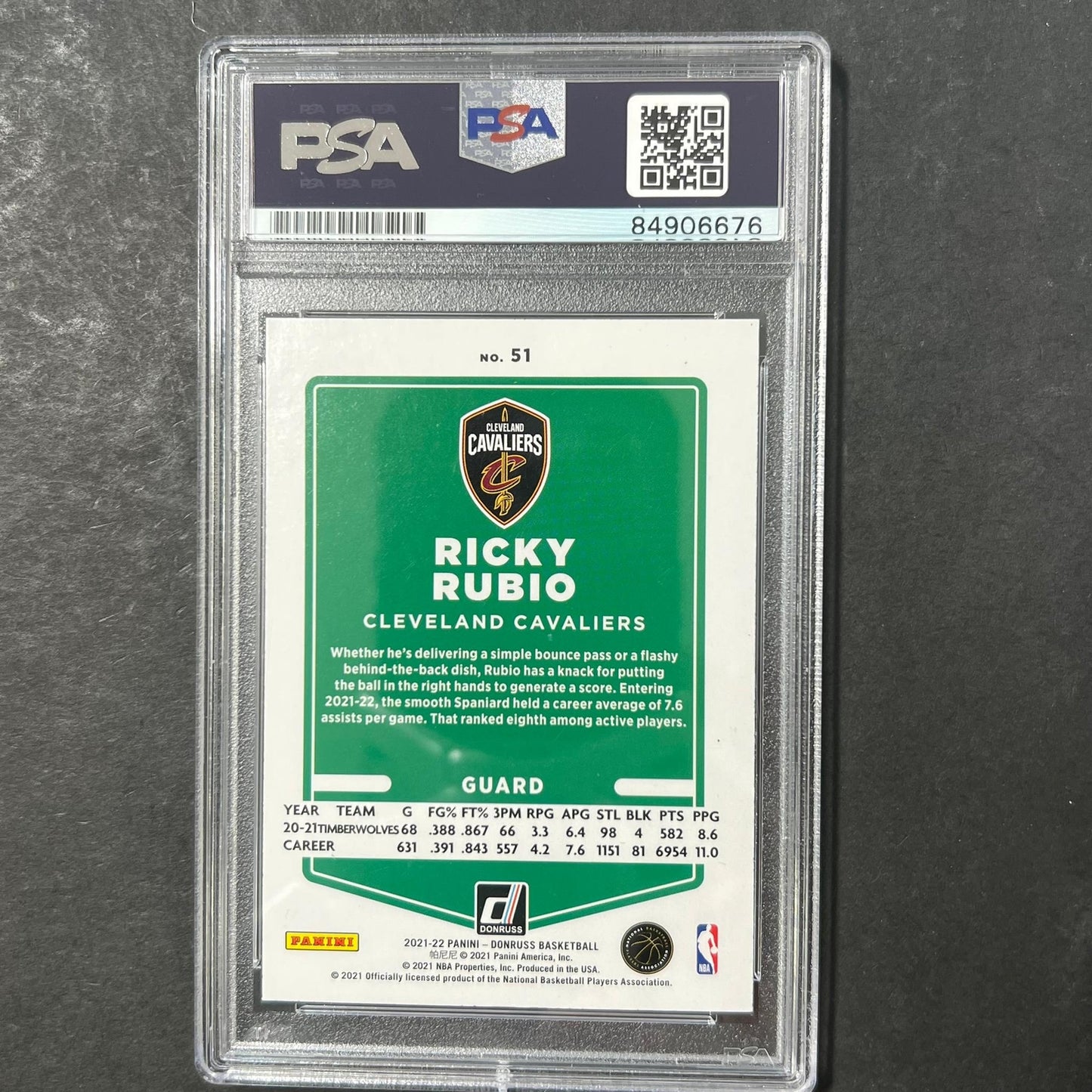 2021-22 Panini Donruss #51 Ricky Rubio Signed Card AUTO PSA Slabbed Cavs