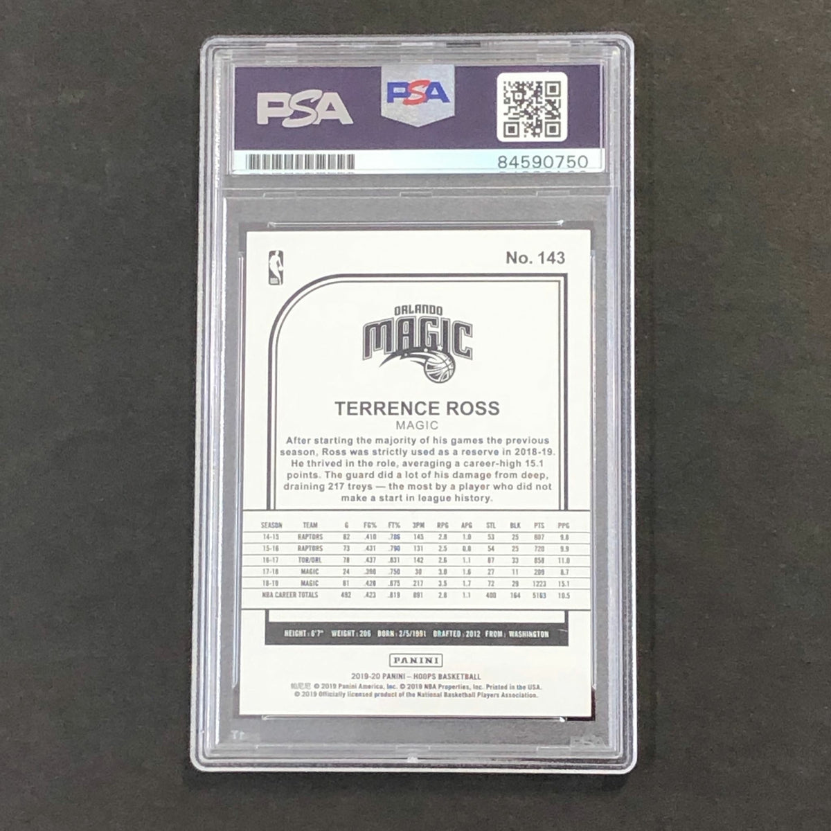 2019-20 NBA Hoops #143 Terrence Ross Signed Card AUTO PSA Slabbed Magic