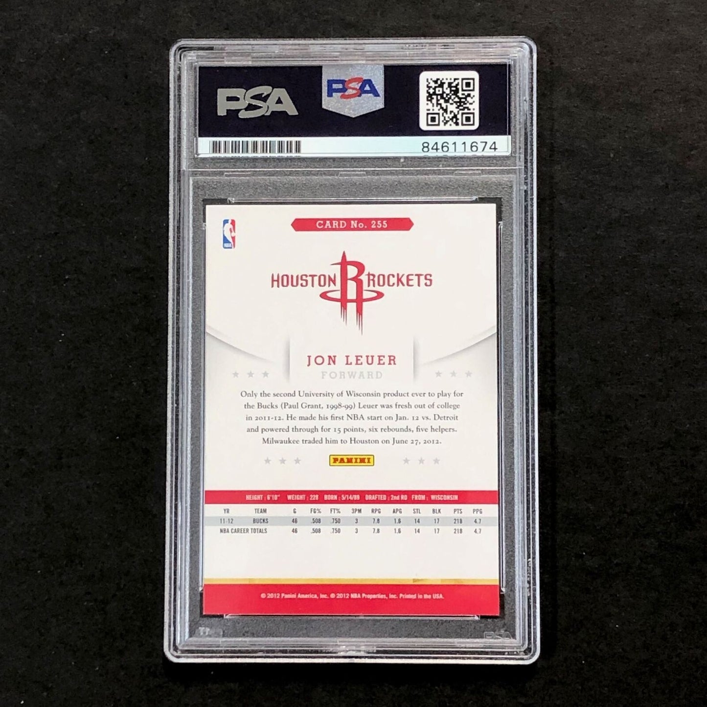 2012-13 NBA Hoops #255 Jon Leuer Signed Card AUTO 10 PSA Slabbed Rockets