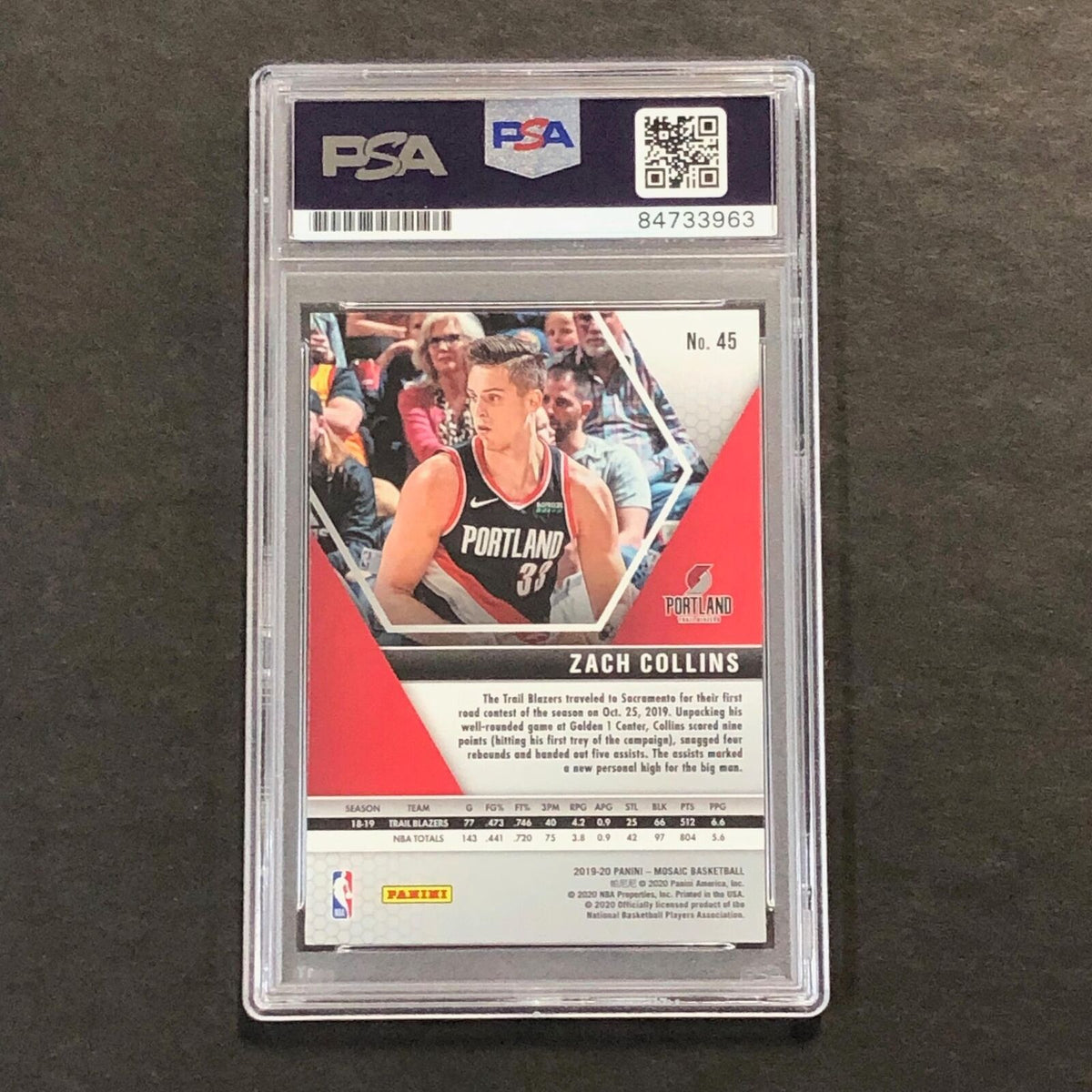 2019-20 Panini Mosaic #45 ZACH COLLINS Signed Card AUTO Grade 10 PSA Slabbed Bla