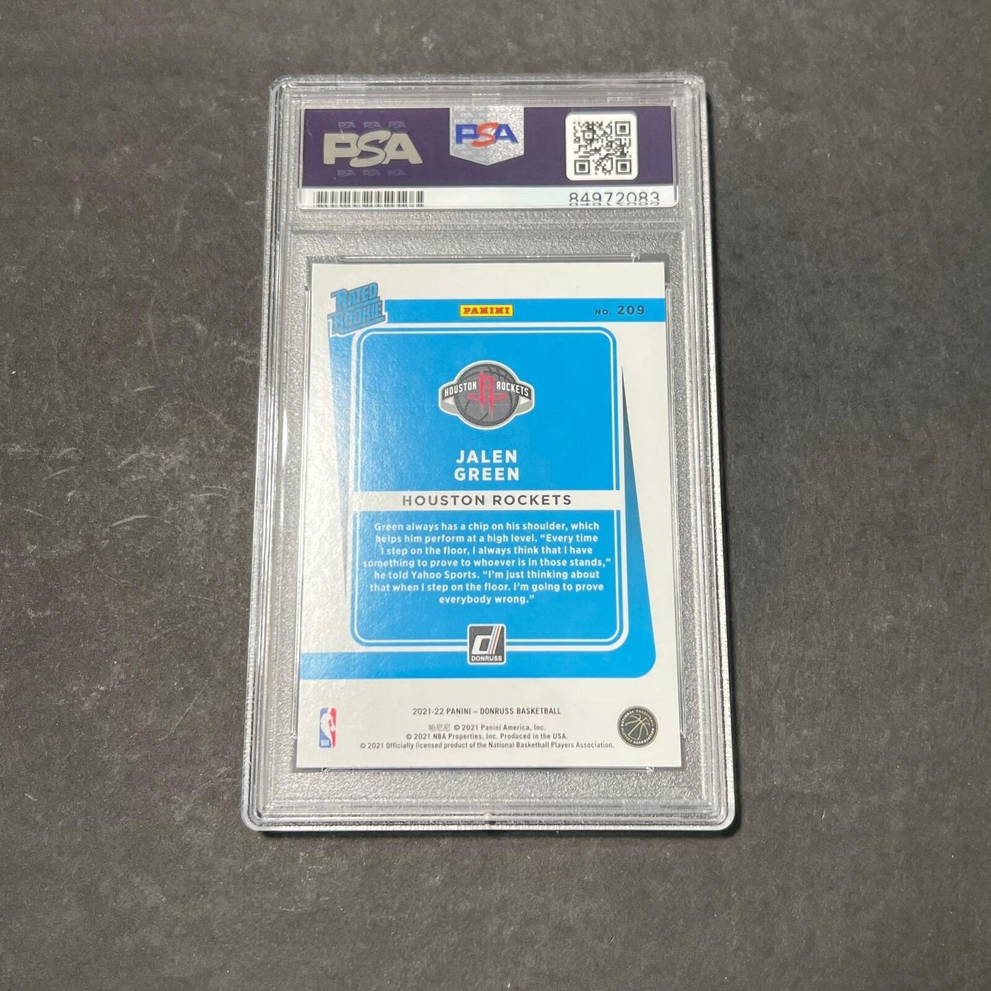 2021 Donruss Rated Rookie #209 Jalen Green Signed card PSA Slabbed Auto Rockets