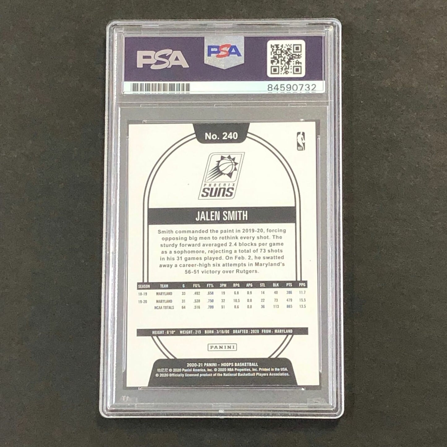2020-21 NBA Hoops #240 Jalen Smith Signed Card AUTO PSA Slabbed RC Suns