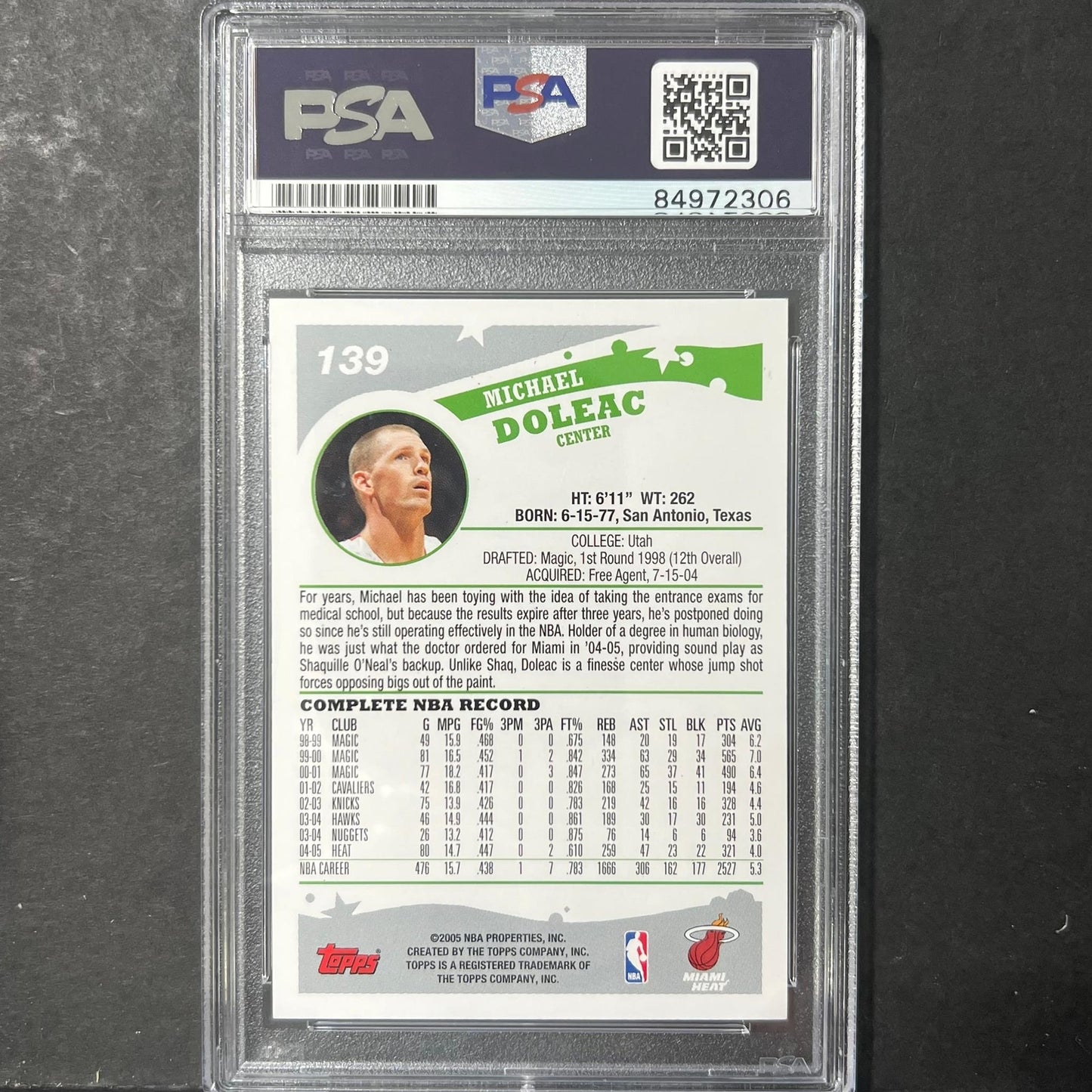 2005 Topps #139 Michael Doleac Signed Card AUTO PSA Slabbed Heat