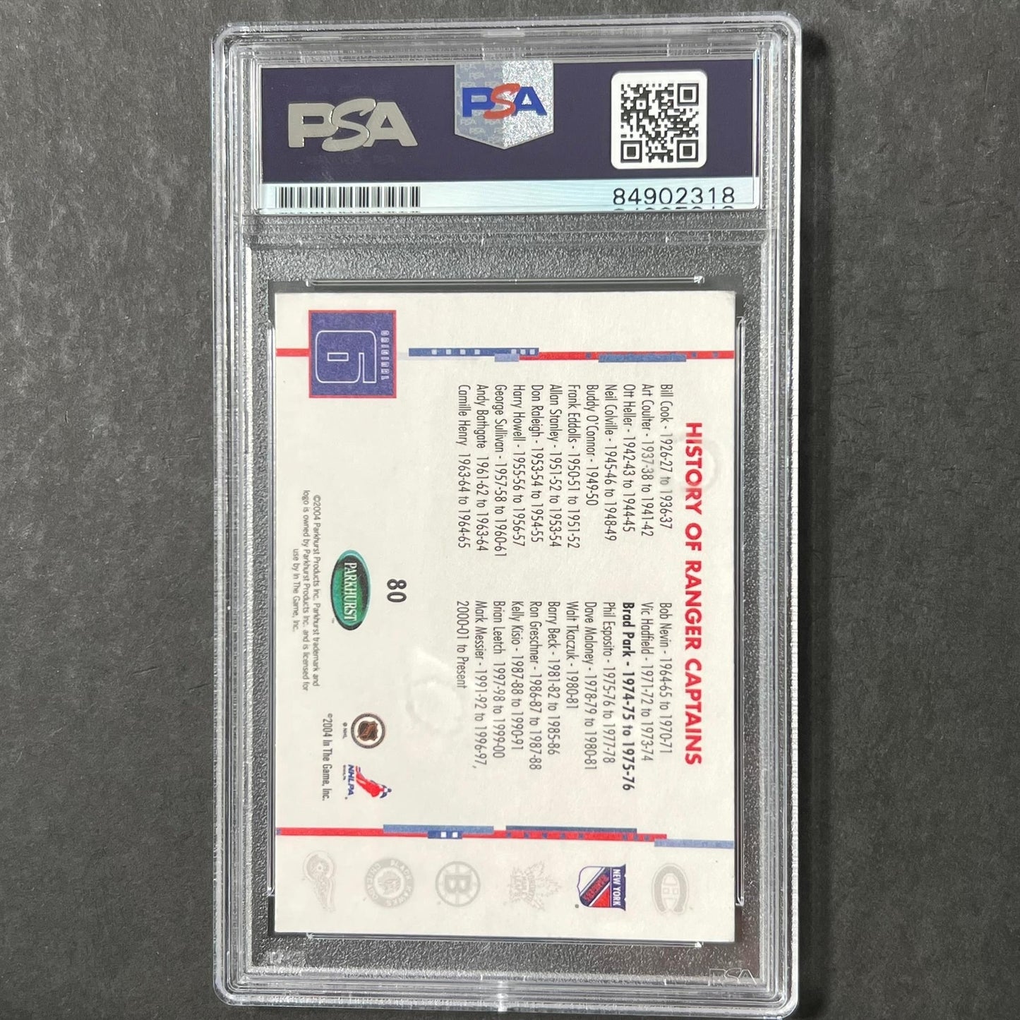 2004 Parkhurst Original 6 #80 Brad Park Signed Card AUTO PSA Slabbed Rangers