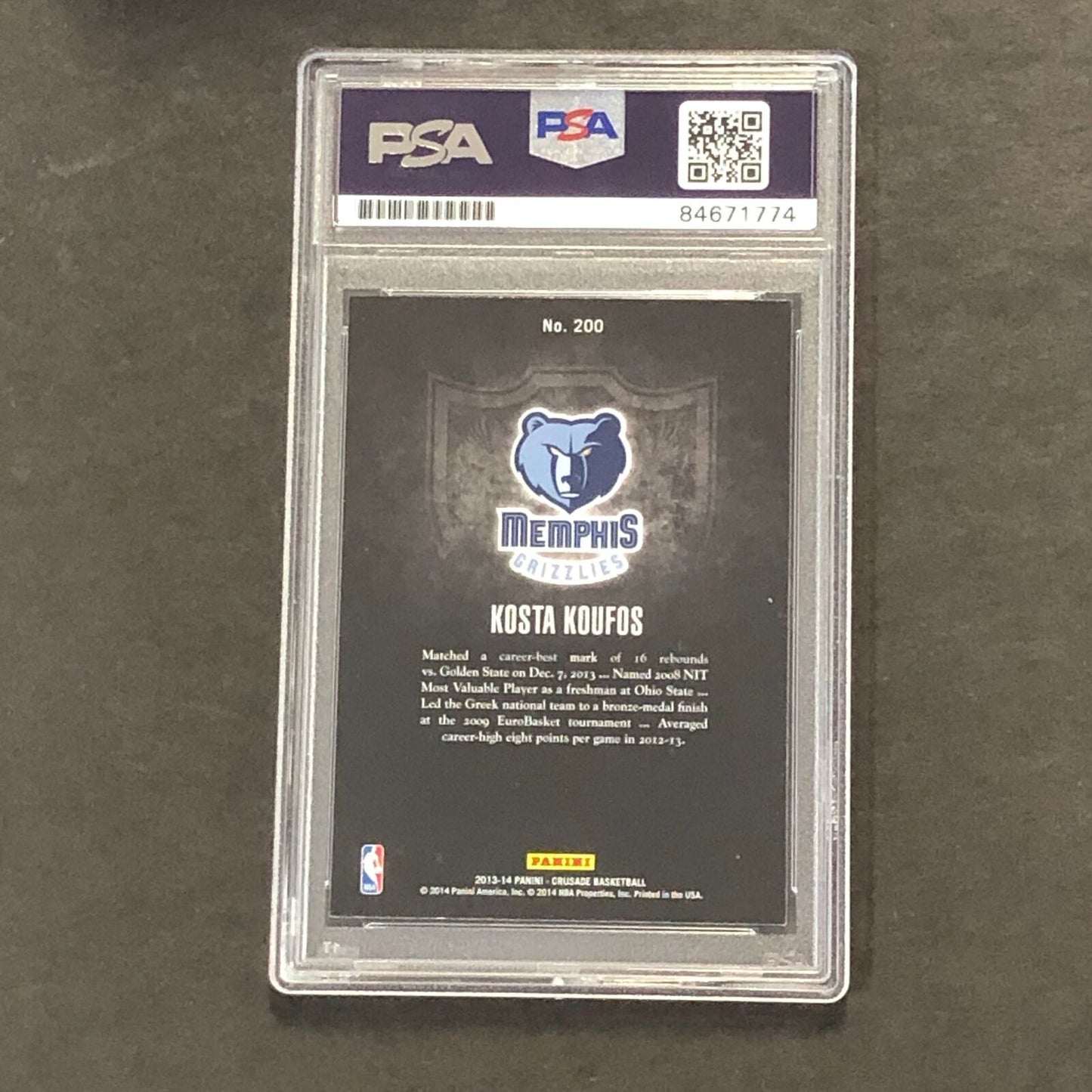 2013-14 Panini Crusade #200 Kosta Koufos signed Card Auto 10 PSA Slabbed Grizzli