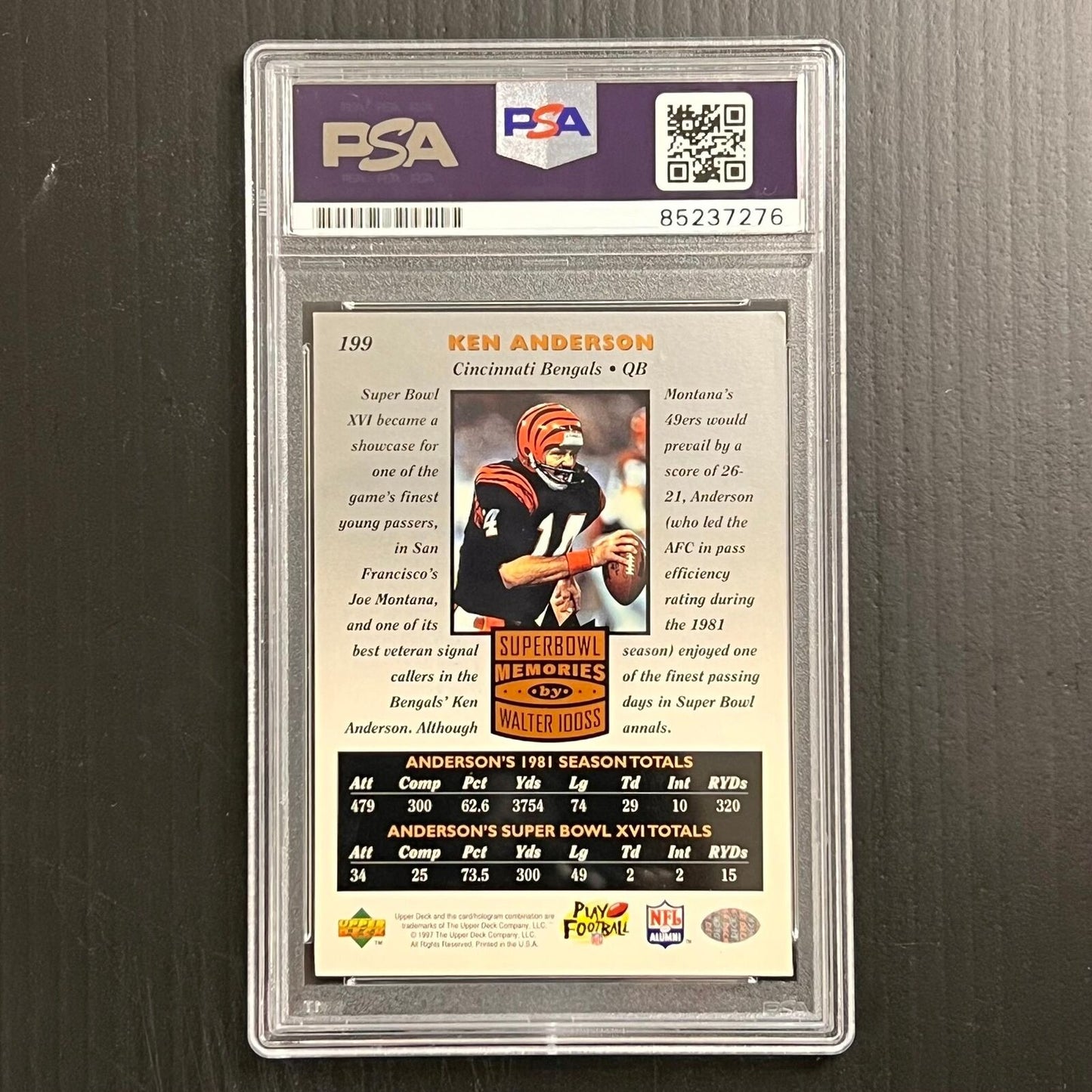 1997 Upperdeck #199 Ken Anderson Signed card PSA AUTO slabbed Bengals