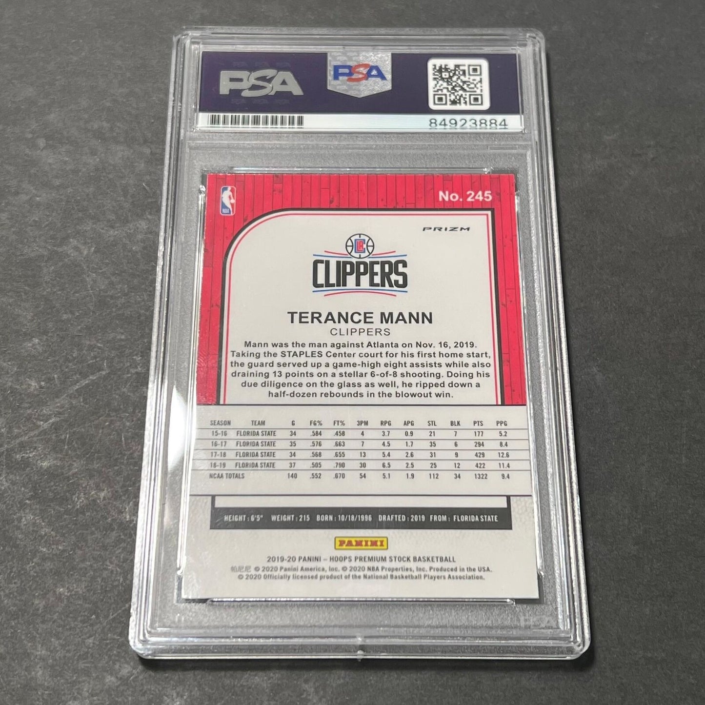 2019-20 Panini Hoops Premium Stock Mosaic #245 Terance Mann Signed Card AUTO PSA