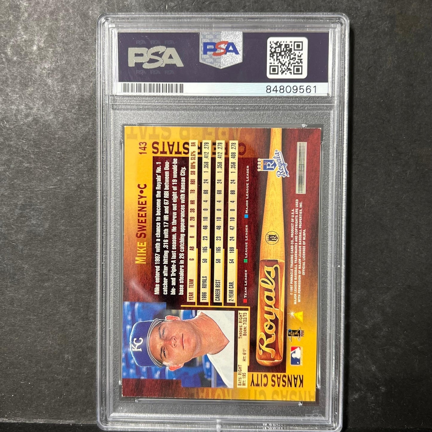 1997 Pinnacle #143 Mike Sweeney Signed Card Auto PSA Slabbed Royals