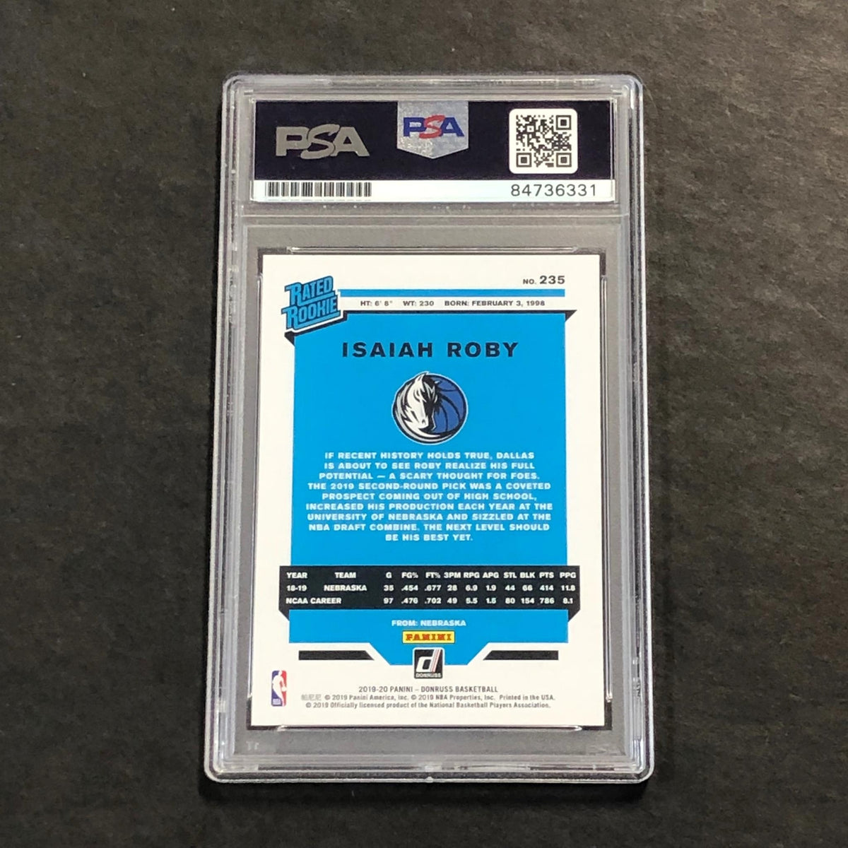 2019-20 Panini Donruss Rated Rookie #235 Isaiah Roby Signed Card AUTO PSA Slabbe