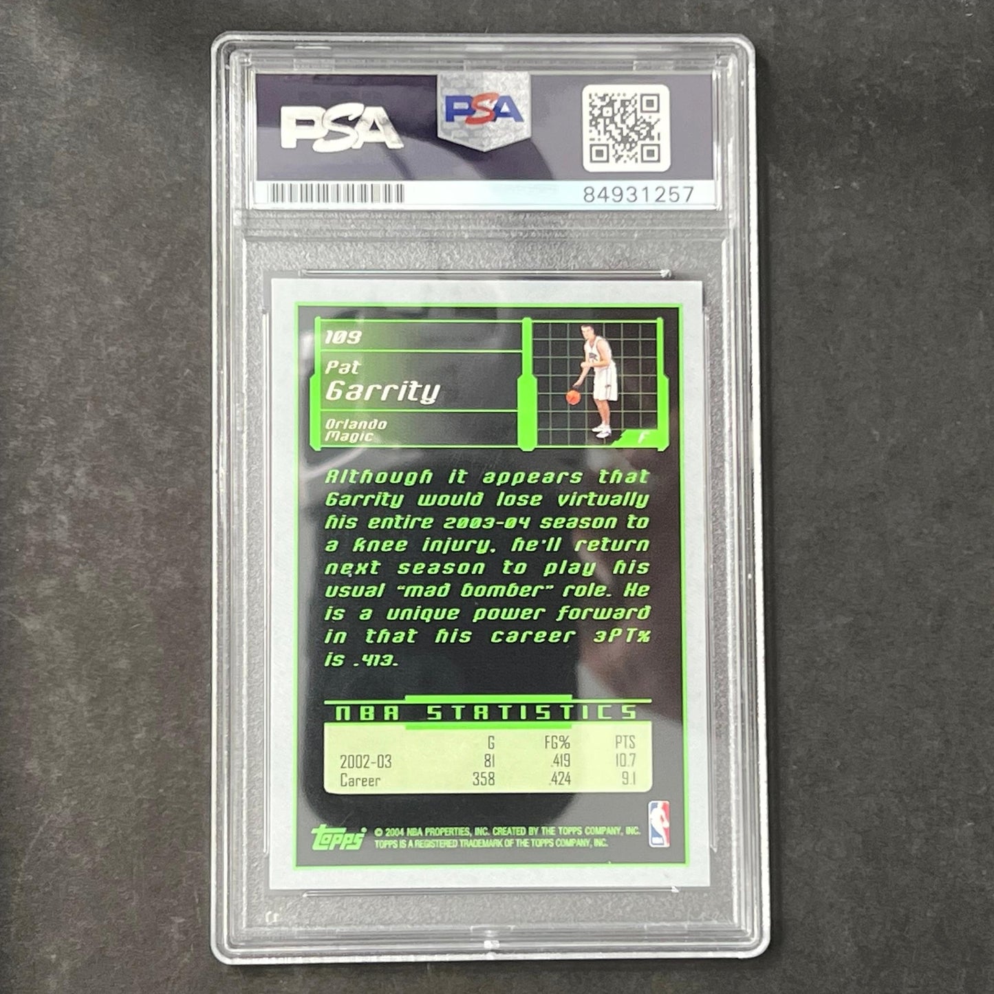 2004 Topps #109 Pat Garrity Signed Card AUTO PSA Slabbed Orlando Magic