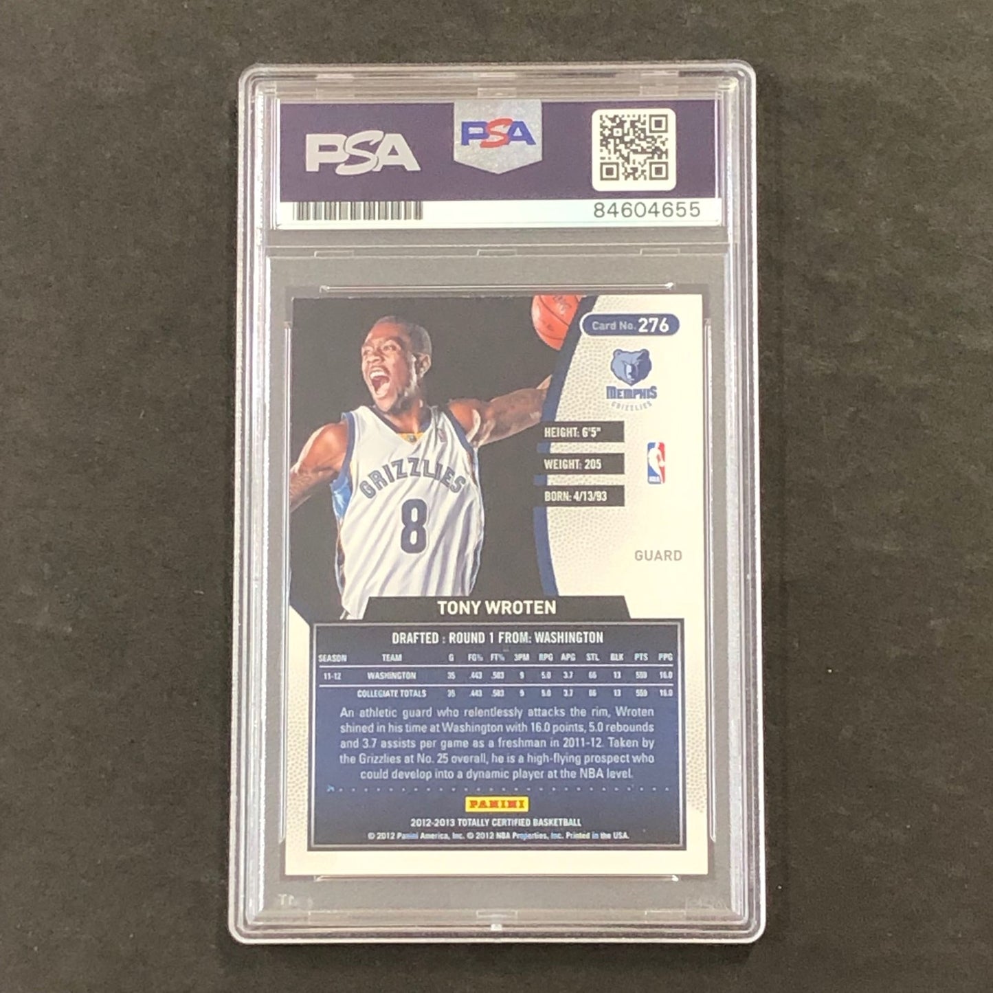 2012-13 Totally Certified #276 Tony Wroten Signed Card AUTO 10 PSA Slabbed Grizz