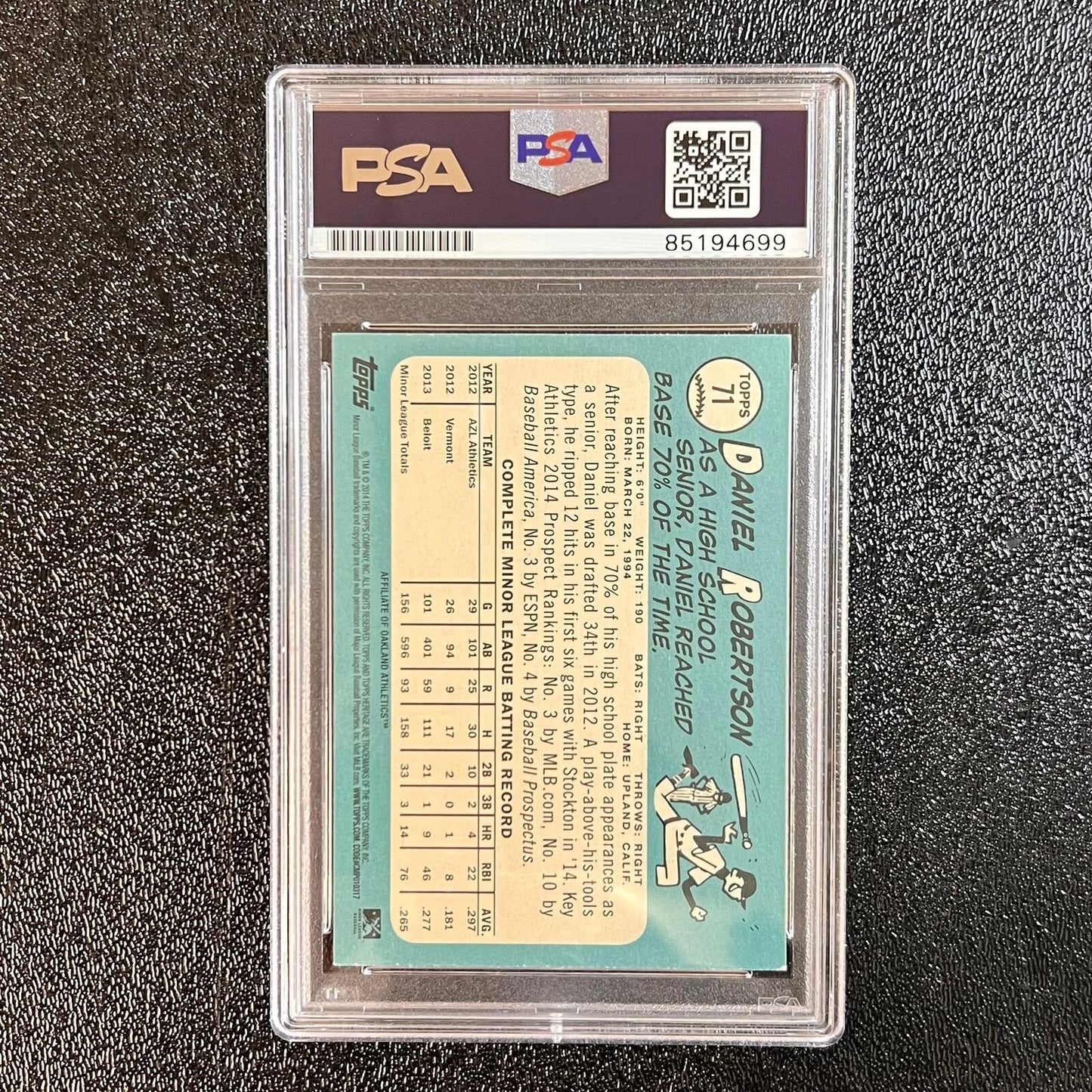 2014 Topps Heritage #71 Daniel Robertson Signed Card PSA Auto 10 Slabbed Athleti