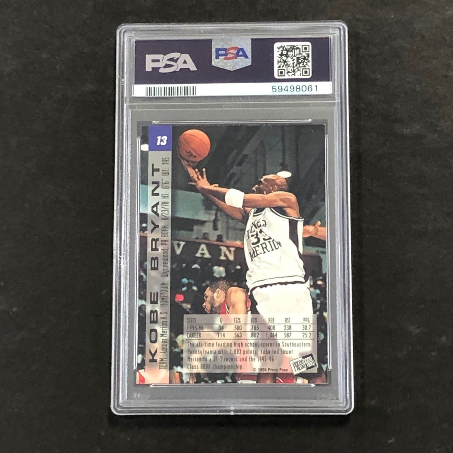 1996 Press Pass #13 Kobe Bryant PSA 7 NM