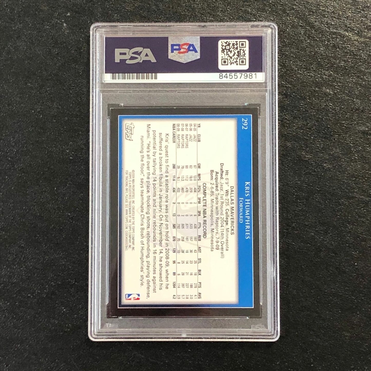 2009-10 Topps Basketball #292 Kris Humphries Signed Card AUTO PSA Slabbed Maveri