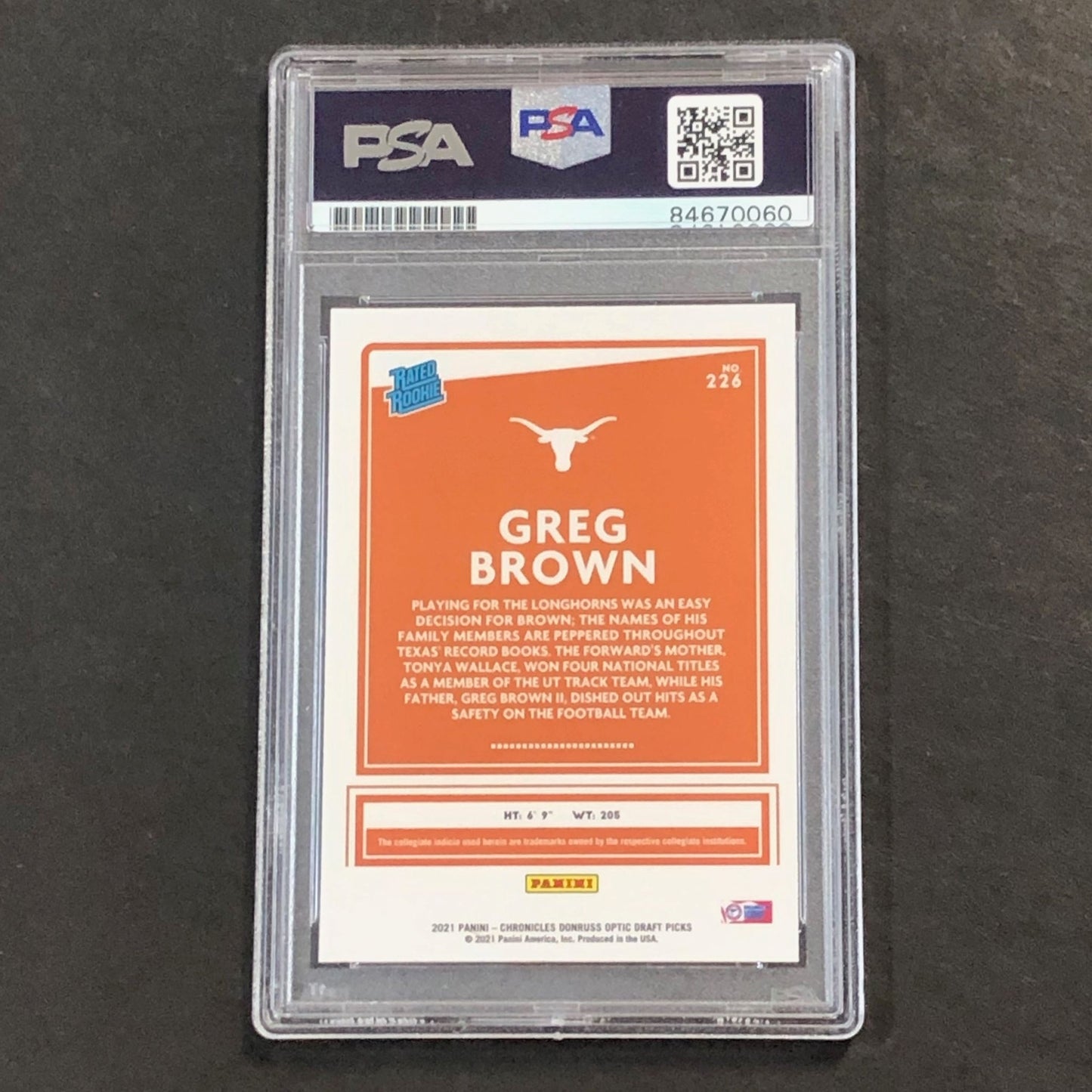 2021-22 Panini Optic #226 Greg Brown Signed AUTO PSA Slabbed Longhorns
