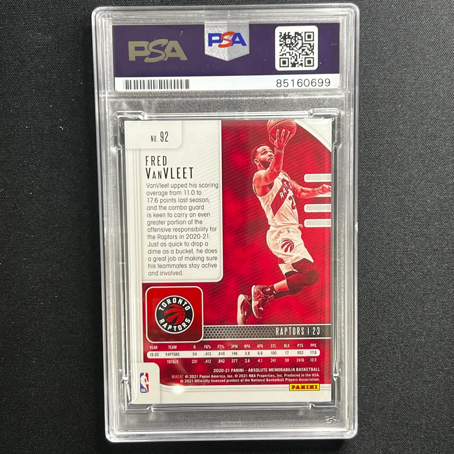 2020-21 Panini Illusions #92 Fred VanVleet Signed Card AUTO 10 PSA Slabbed Rapto