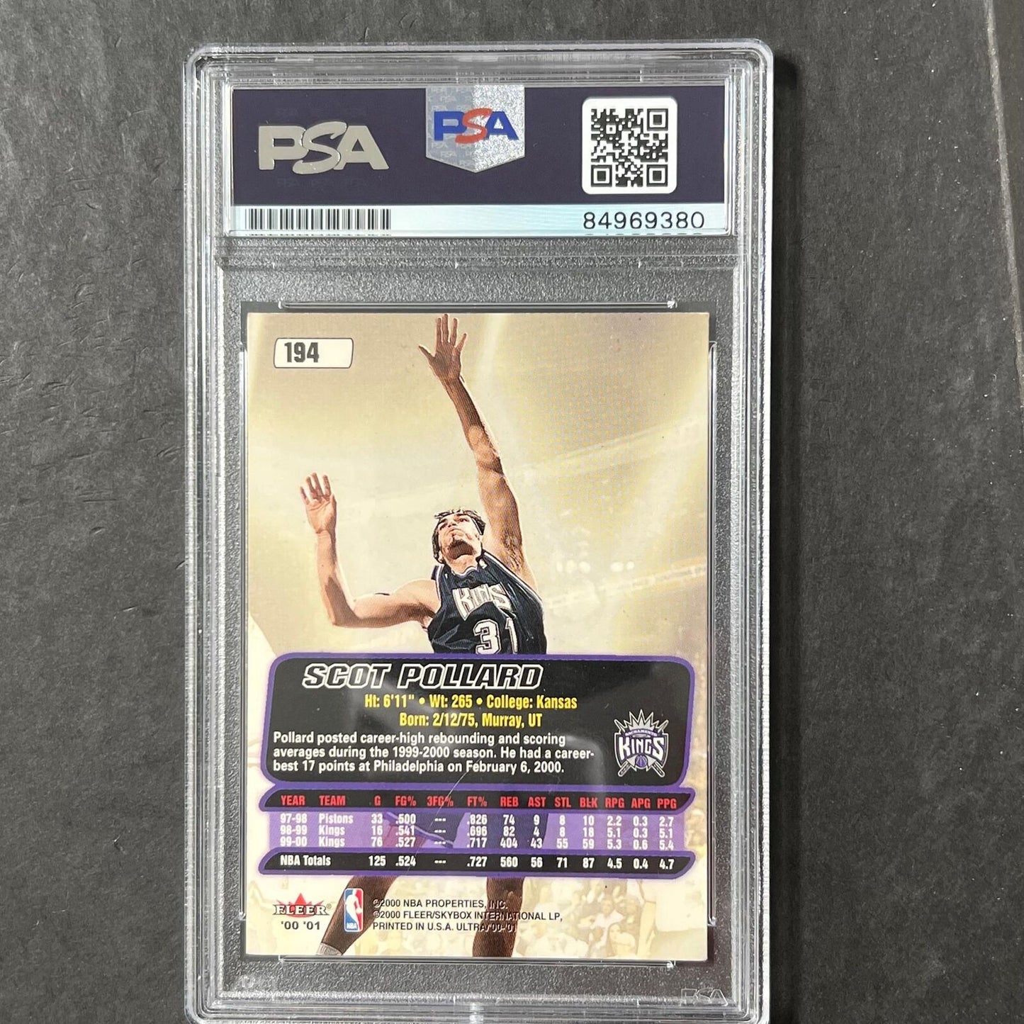 2000-01 Fleer #194 Scot Pollard Signed Card AUTO PSA Slabbed Pistons
