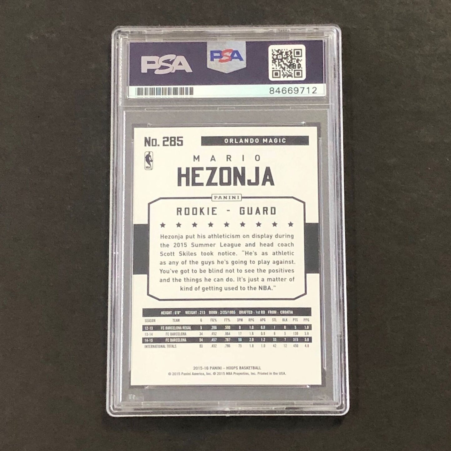 2015-16 NBA Hoops #285 Mario Hezonja Signed Rookie Card AUTO PSA/DNA Slabbed RC