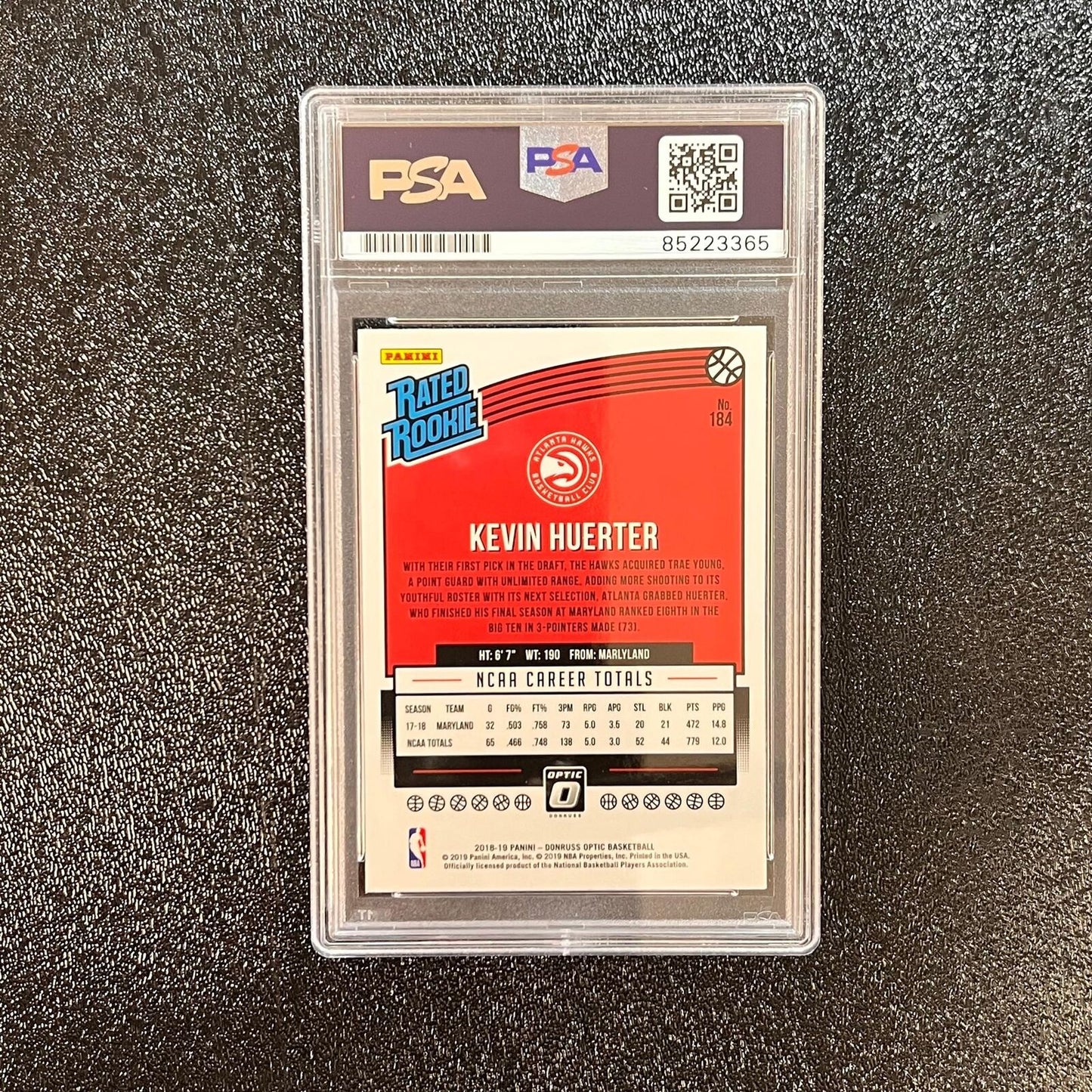 2018-19 Donruss Rated Rookie #184 Kevin Huerter signed Card AUTO PSA/DNA Slabbed