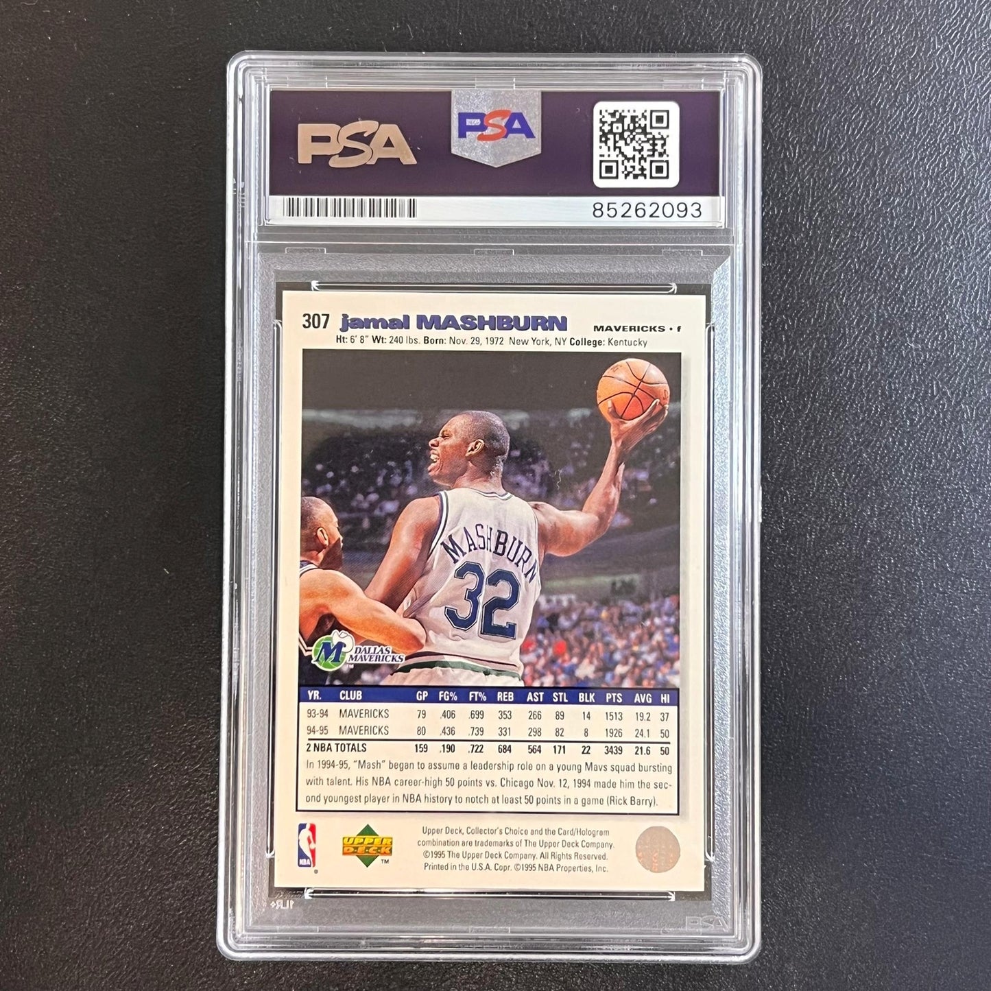 1995 Upper Deck Collector's Choice #307 Jamal Mashburn Signed Card PSA Slabbed M