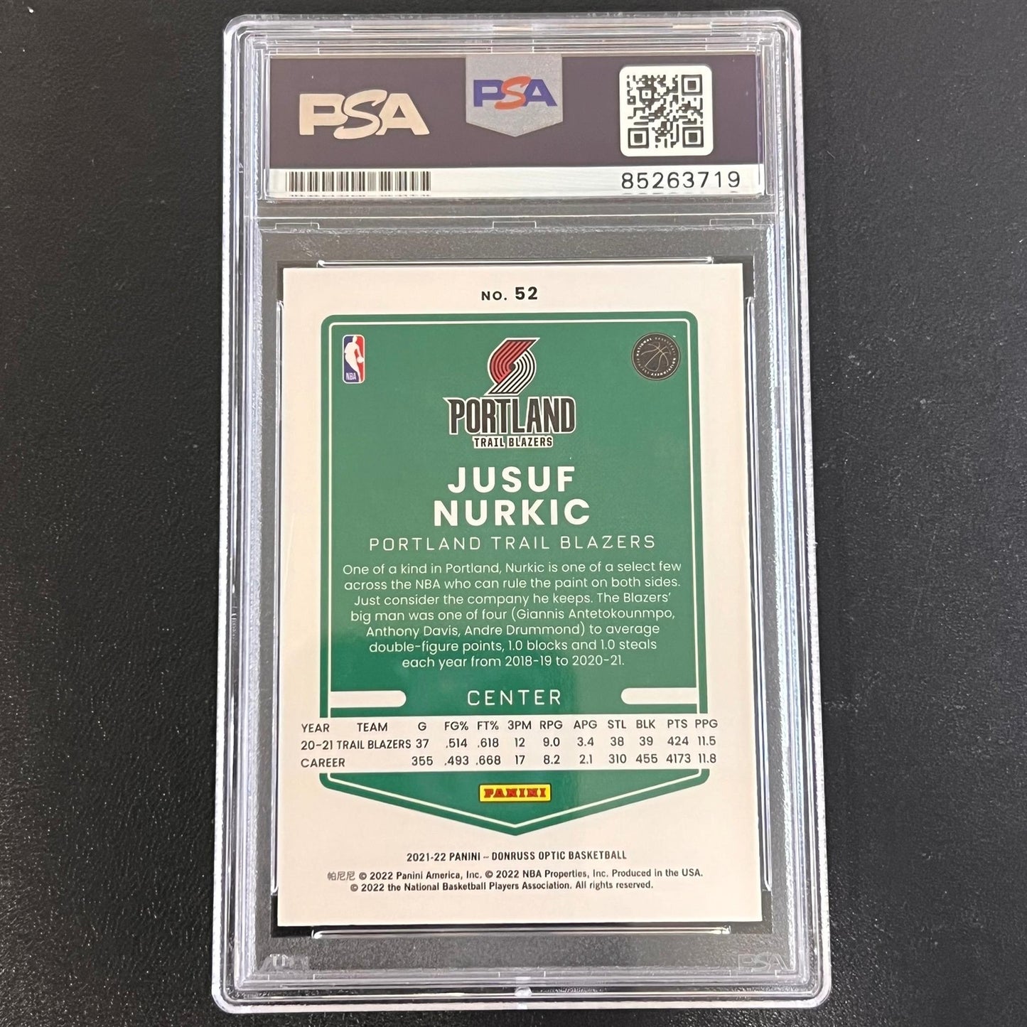 2021-22 Panini Donruss Optic #52 Jusuf Nurkic Signed AUTO PSA Slabbed Trail Blaz