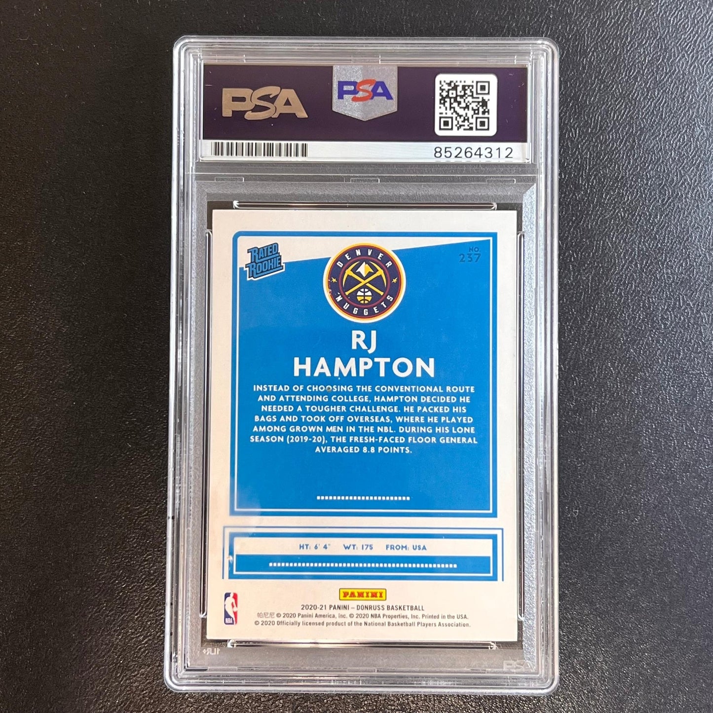 2020-21 Panini Donruss Rated Rookie #237 RJ Hampton Signed Auto Card PSA/DNA Sla