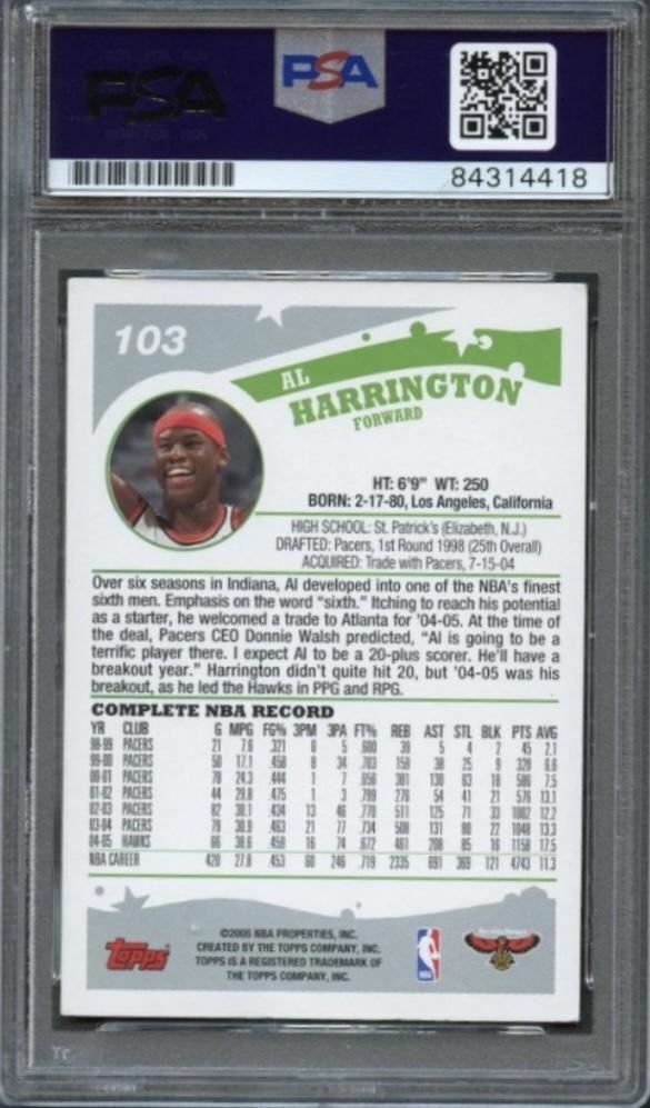 2005 Topps #103 Al Harrington Signed Card AUTO PSA Slabbed