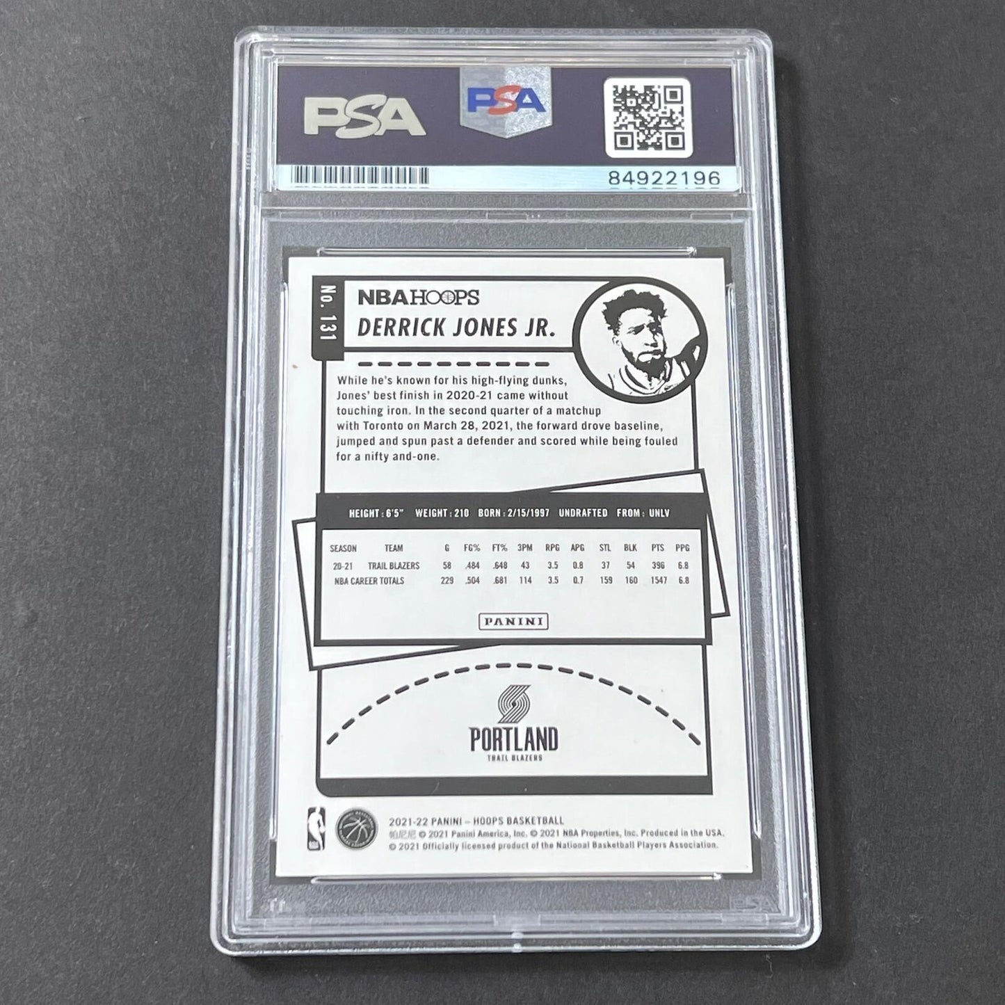 2021-22 Panini Hoops #131 Derrick Jones Jr. Signed Card AUTO 10 PSA Blazers