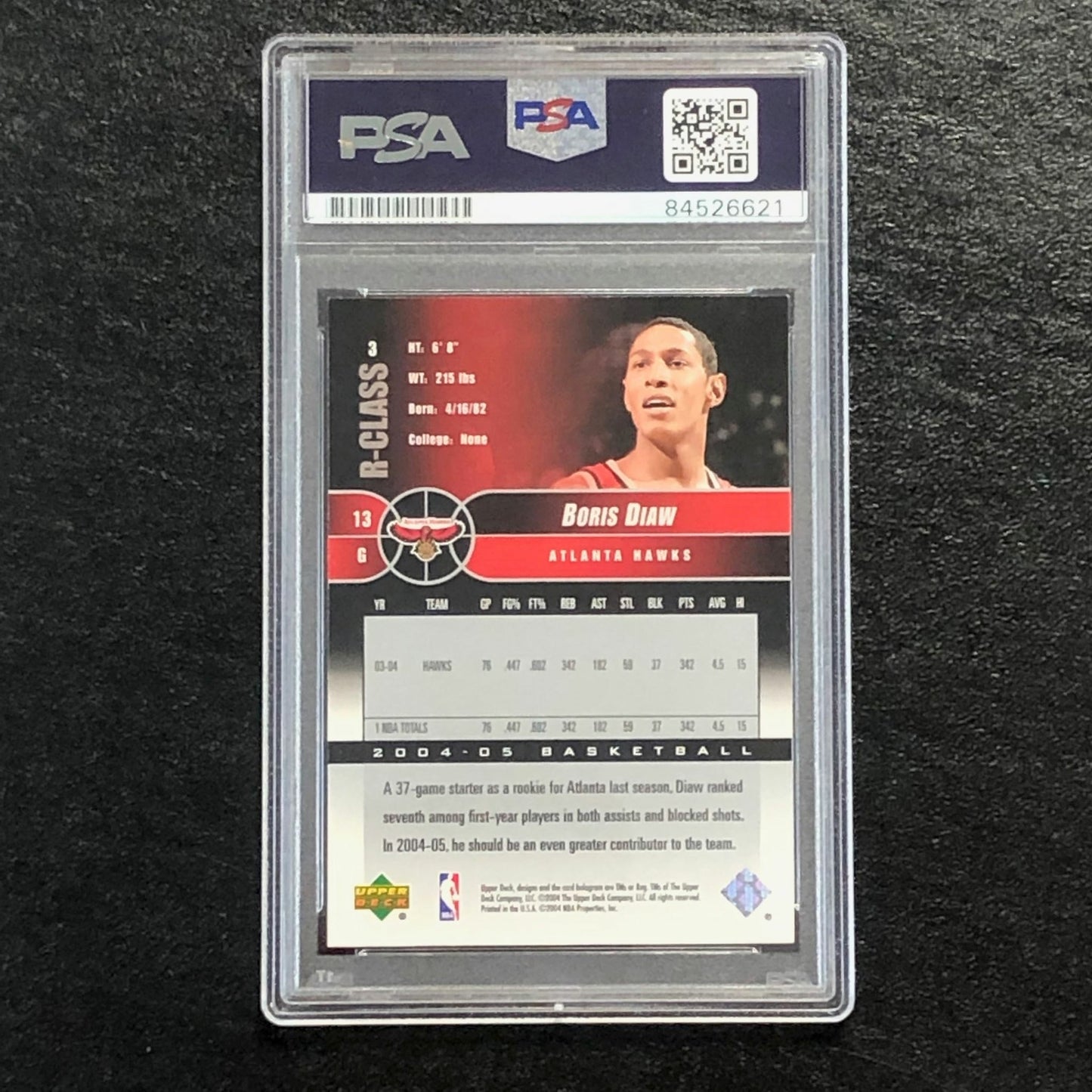 2004-05 Upper Deck R-Class #3 Boris Diaw Signed Card AUTO PSA Slabbed Hawks