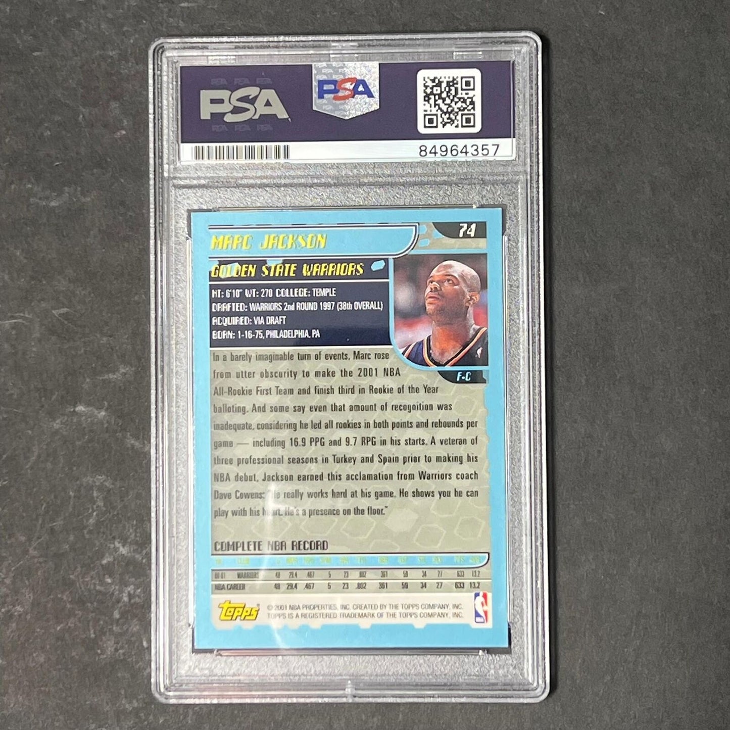 2001-02 Topps #74 Marc Jackson Signed Card PSA Slabbed Warriors
