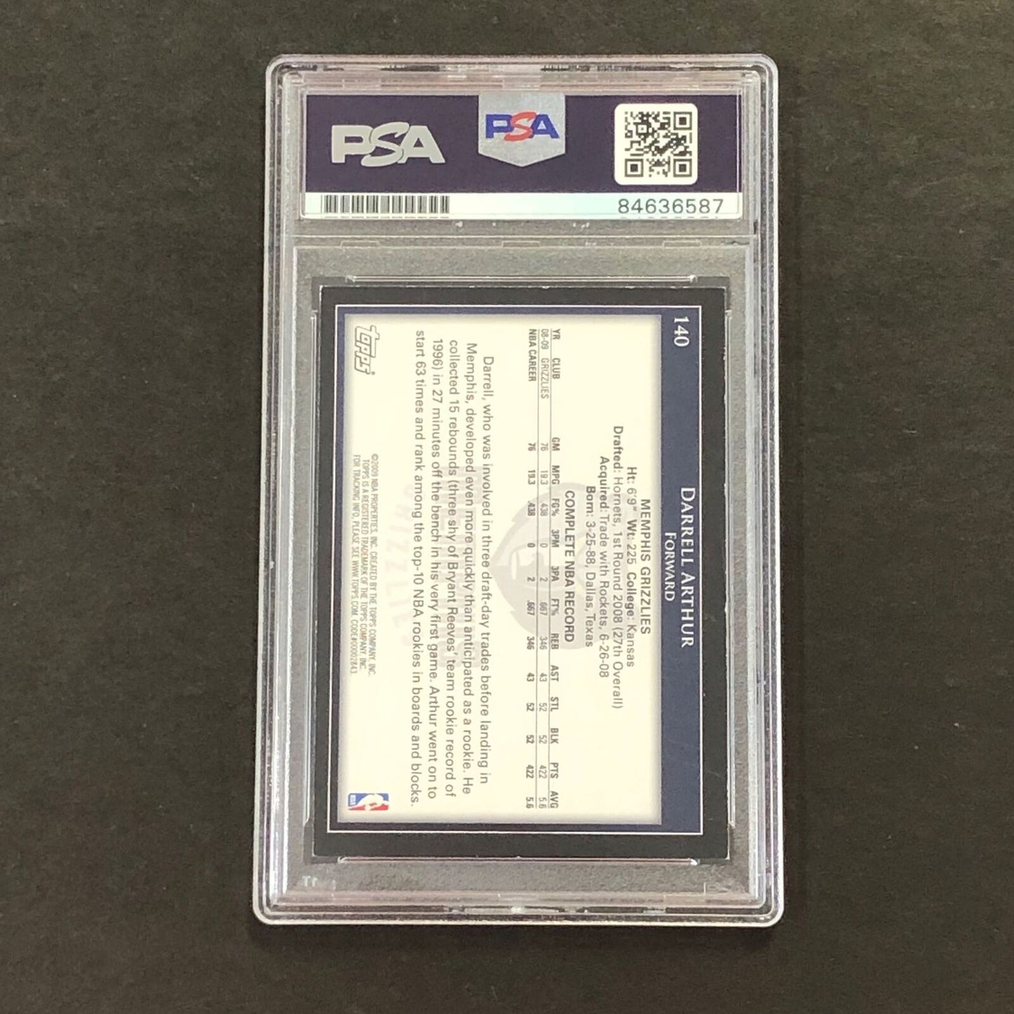 2009 Topps #140 Darrell Arthur Signed Card AUTO PSA Slabbed Grizzlies