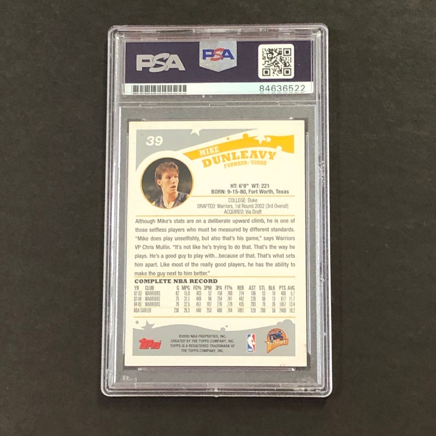 2005-06 Topps Basketball #39 Mike Dunleavy Signed Card AUTO PSA Warriors