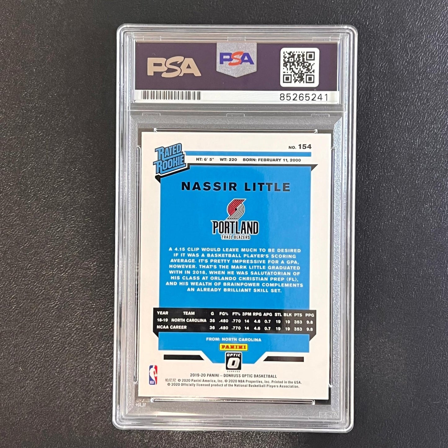 2019-20 Panini Optic #154 Nassir Little Signed Rookie Card AUTO PSA Slabbed RC B