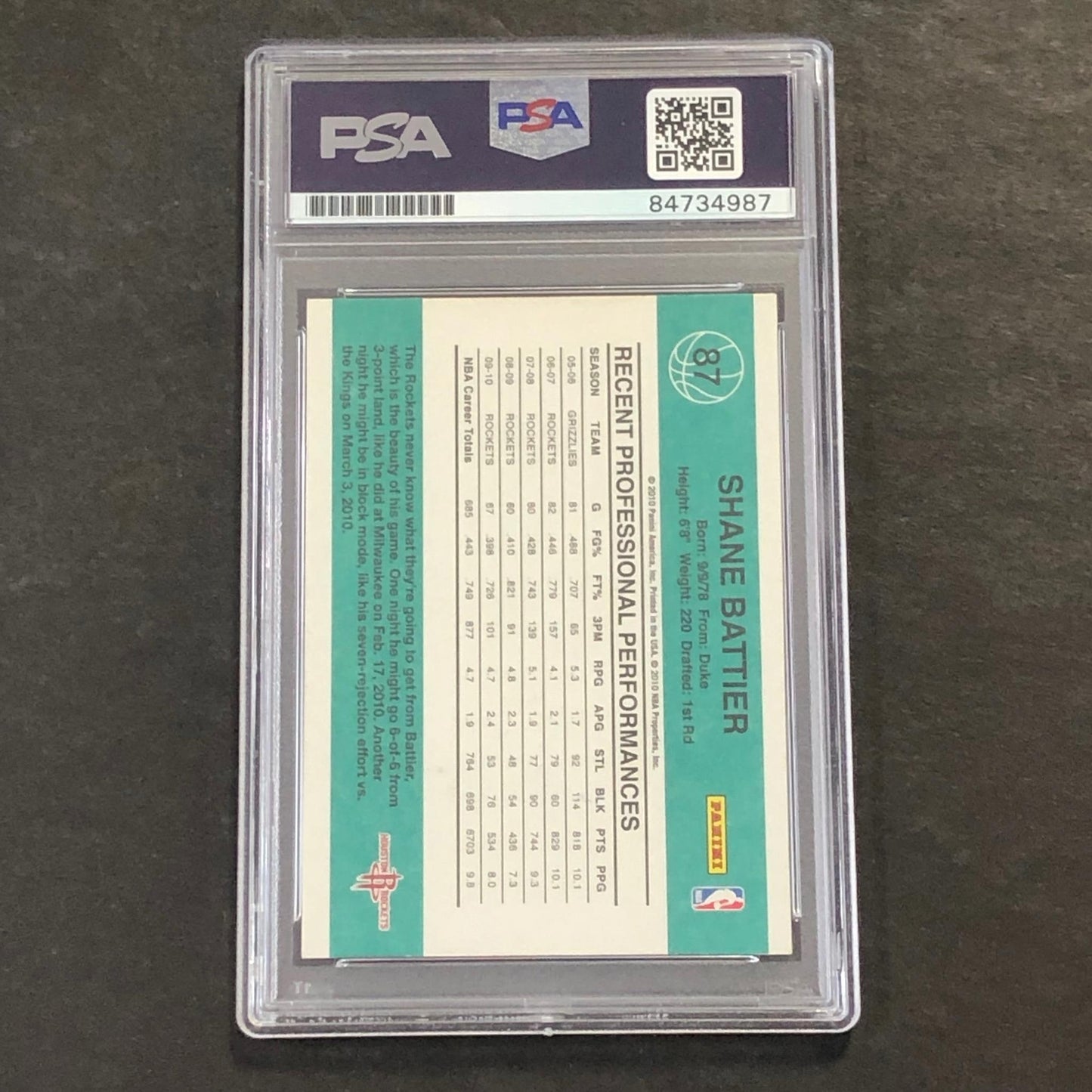 2010-11 Panini Donruss #87 Shane Battier Signed Card AUTO PSA/DNA Slabbed Rocket