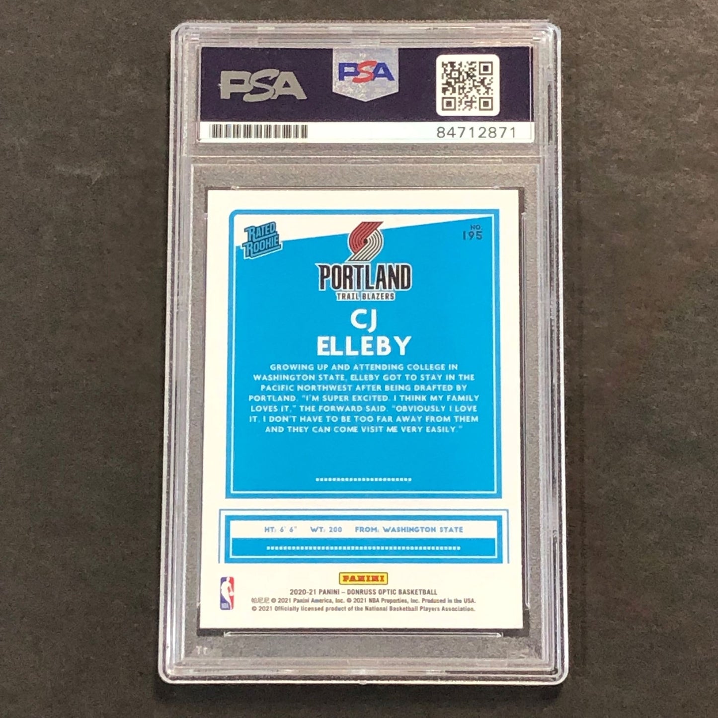 2020-21 Panini Donruss Optic Rated Rookie #195 C.J. Elleby Signed Card PSA Slabb