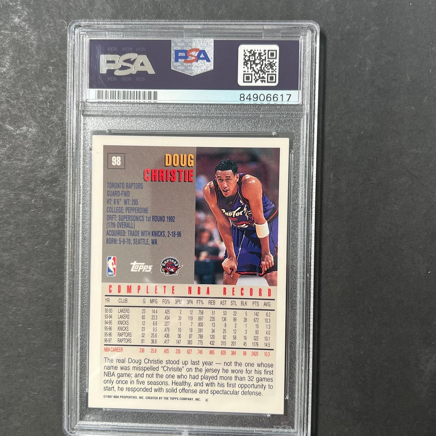 1997-98 Topps #98 DOUG CHRISTIE Signed Card AUTO PSA Slabbed Raptors