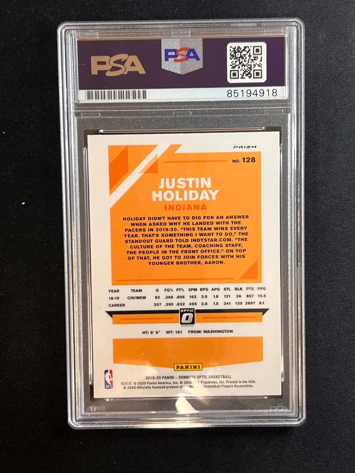2019-20 Panini Donruss Optic #128 Justin Holiday Signed Card AUTO PSA Slabbed Bu