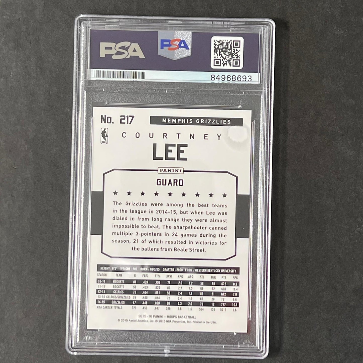 2015-16 Panini Hoops #217 Courtney Lee Signed Card AUTO PSA Slabbed Grizzlies