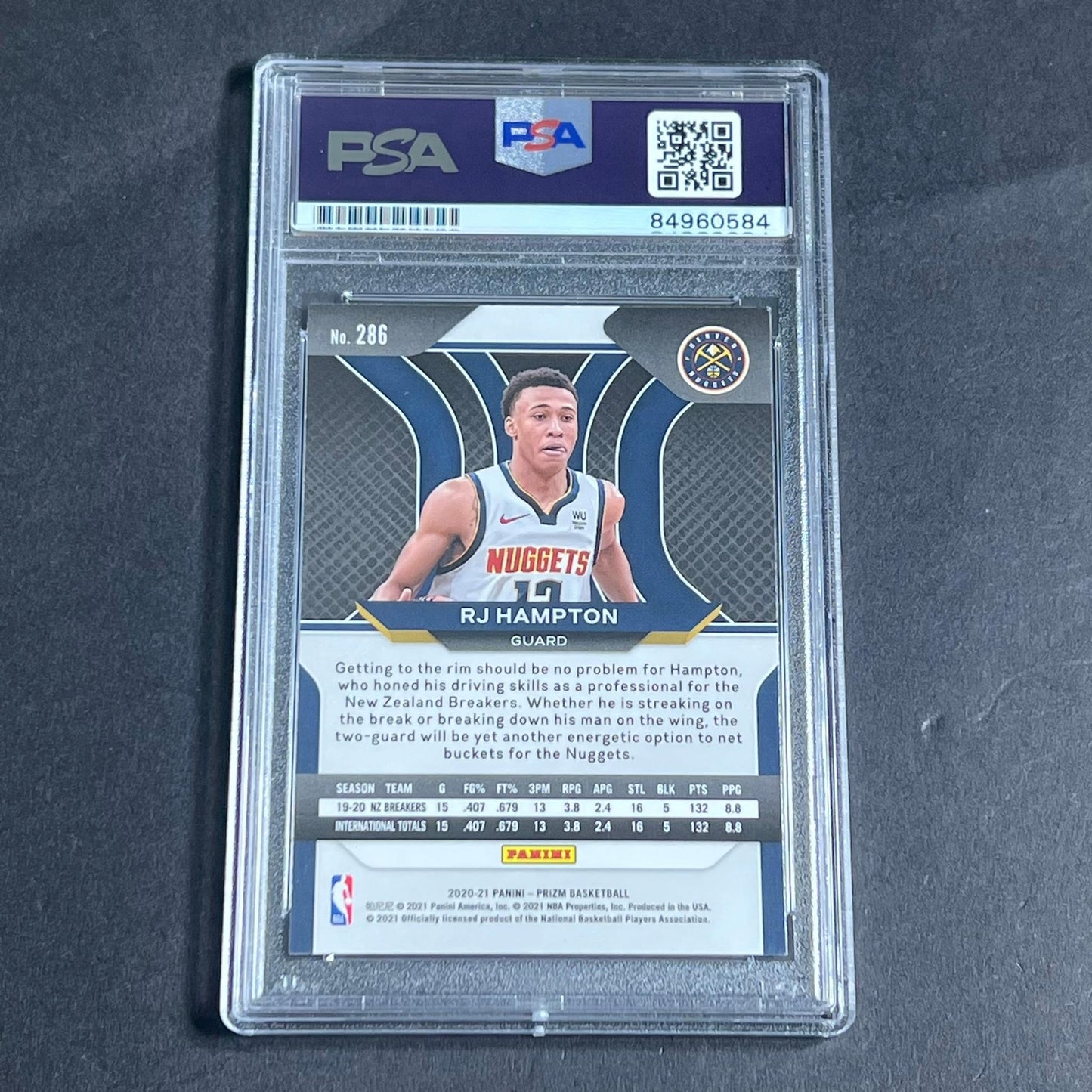 2020-21 Panini Prizm #286 RJ Hampton signed Auto Card PSA/DNA Slabbed RC Nuggets