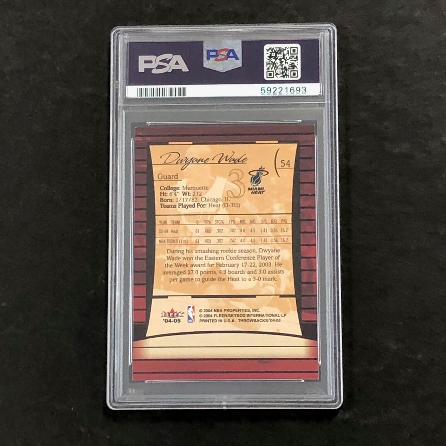 2004 Fleer Throwbacks #54 Dwyane Wade PSA 7 NM Heats