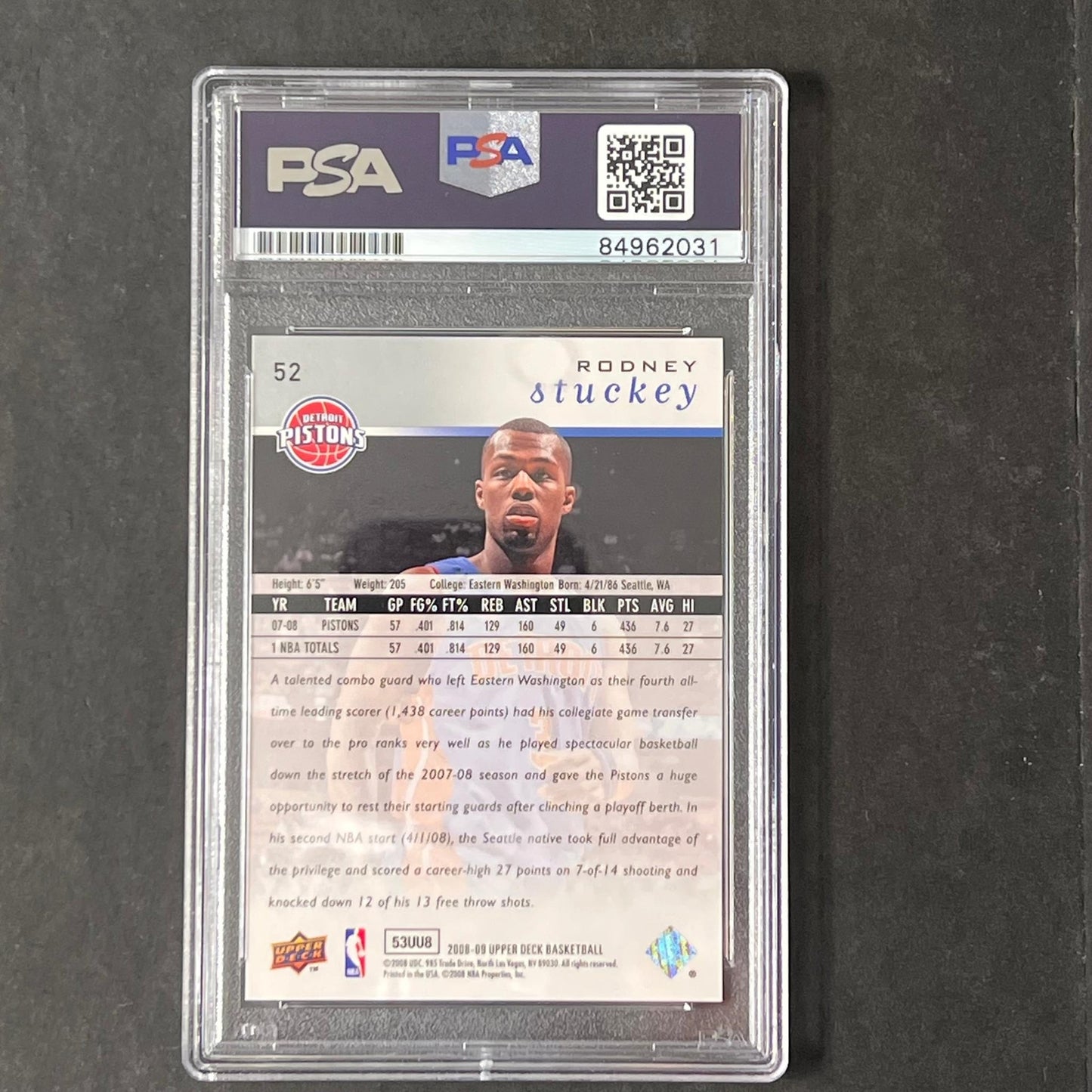 2008-2009 Upper Deck #52 Rodney Stuckey Signed Card AUTO PSA Slabbed Pistons
