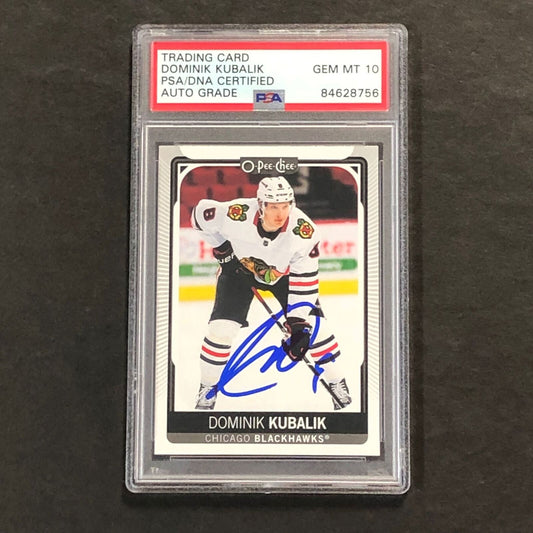 2021-22 O-Pee-Chee #87 Dominik Kubalik Signed Card AUTO 10 PSA slabbed Blackhawk