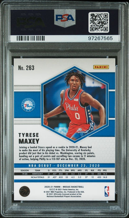 2020 Panini Mosaic #263 Tyrese Maxey Signed Card AUTO 10 Mint 9 AUTO PSA 76ers R