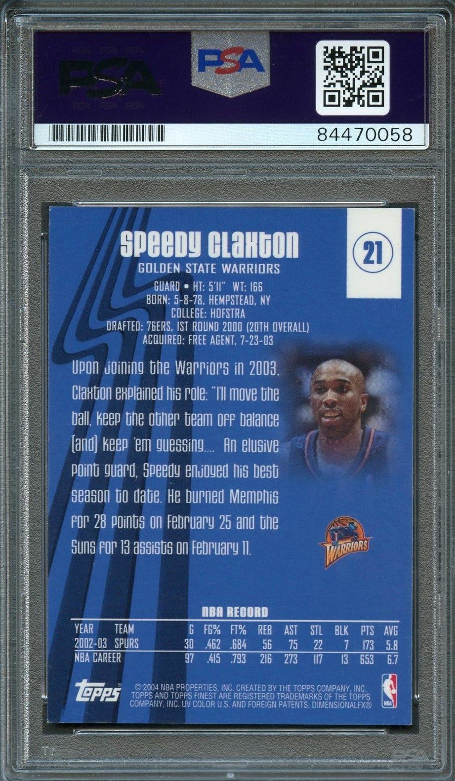 2003-04 Topps Finest #21 Speedy Claxton Signed Card Auto PSA Slabbed