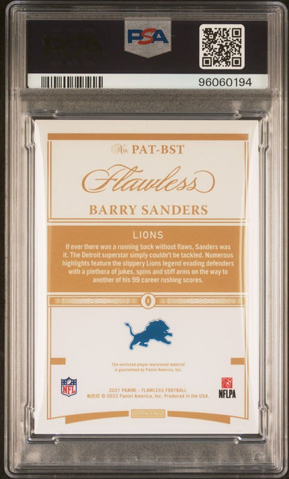 2021 Panini Flawless Patches-Ruby #BST Barry Sanders Signed AUTO 10 Slabbed Lion