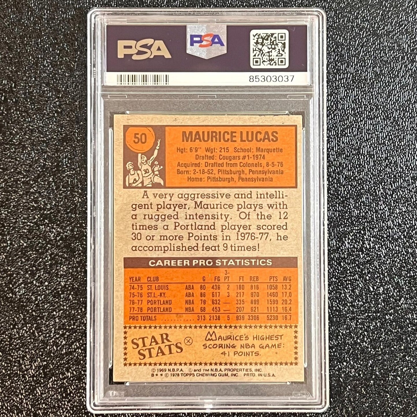 1978 Topps #50 Maurice Lucas Signed Card AUTO 10 PSA Slabbed Blazers