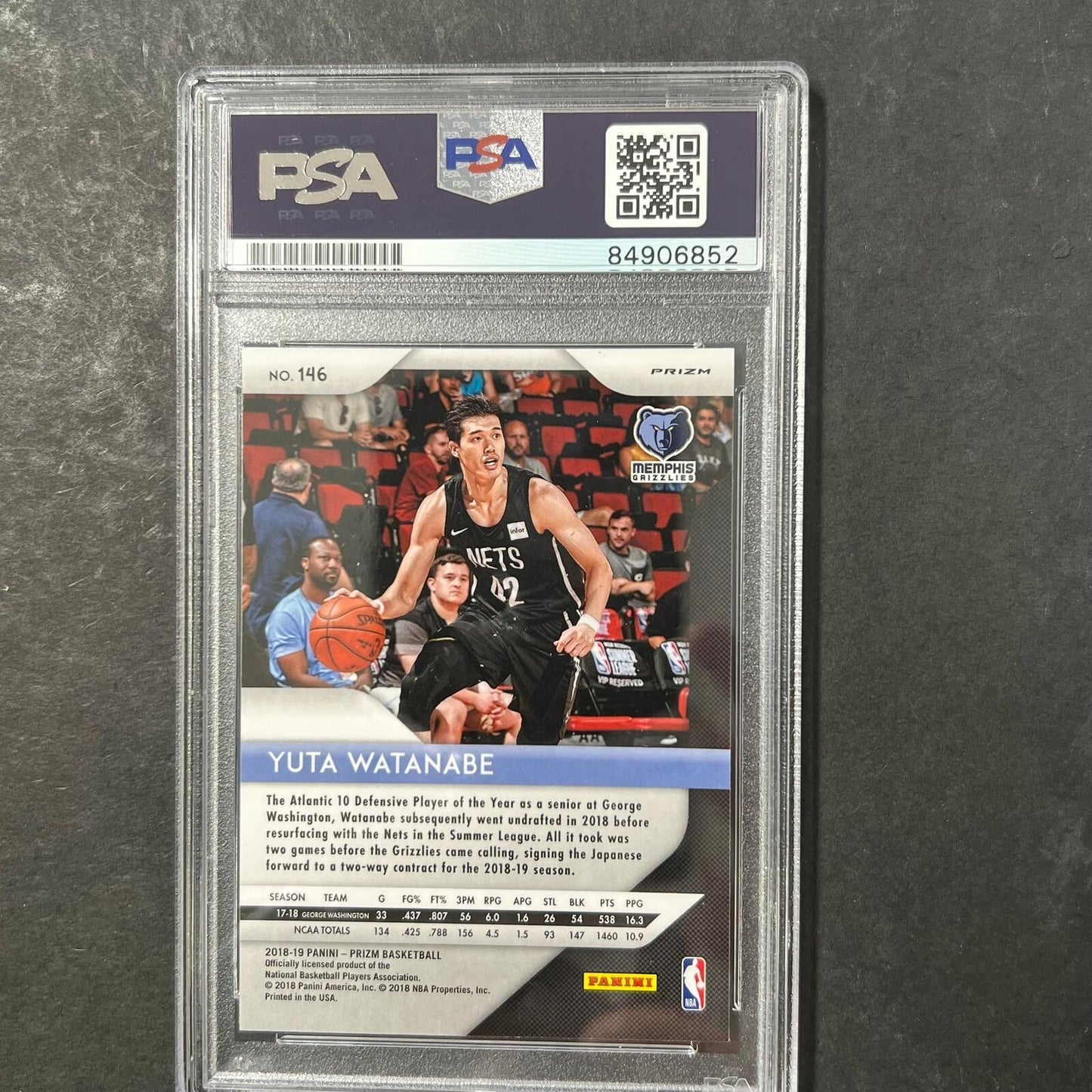 2018-19 Panini Prizm Red White Blue #146 Yuta Watanabe signed Auto Card PSA/DNA